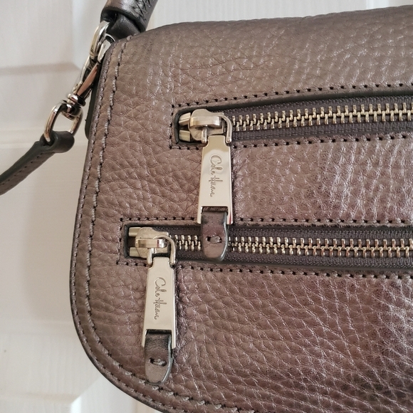Cole Haan Metallic Gunmetal Pebbled Leather Shoulder Bag/ crossbody - Picture 3 of 16